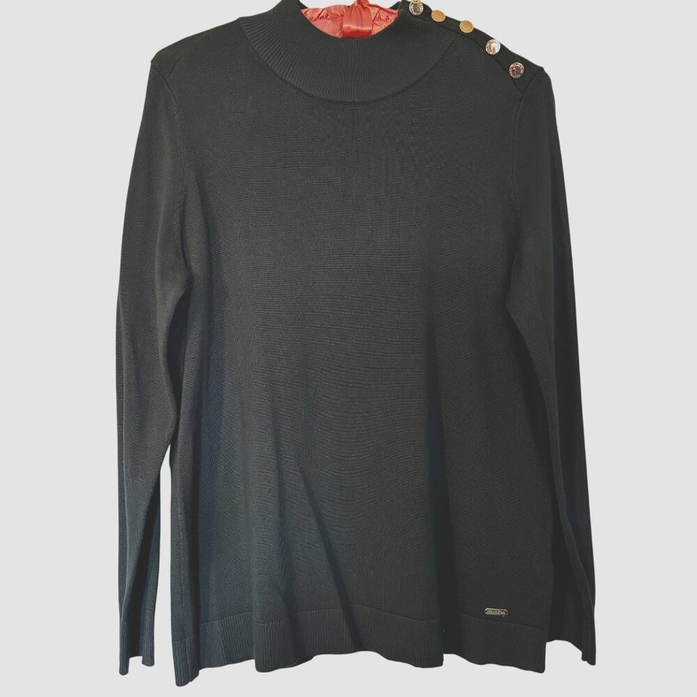 Calvin Klein Forest Green Soft Sweater Gold Button Detail Womens Size M